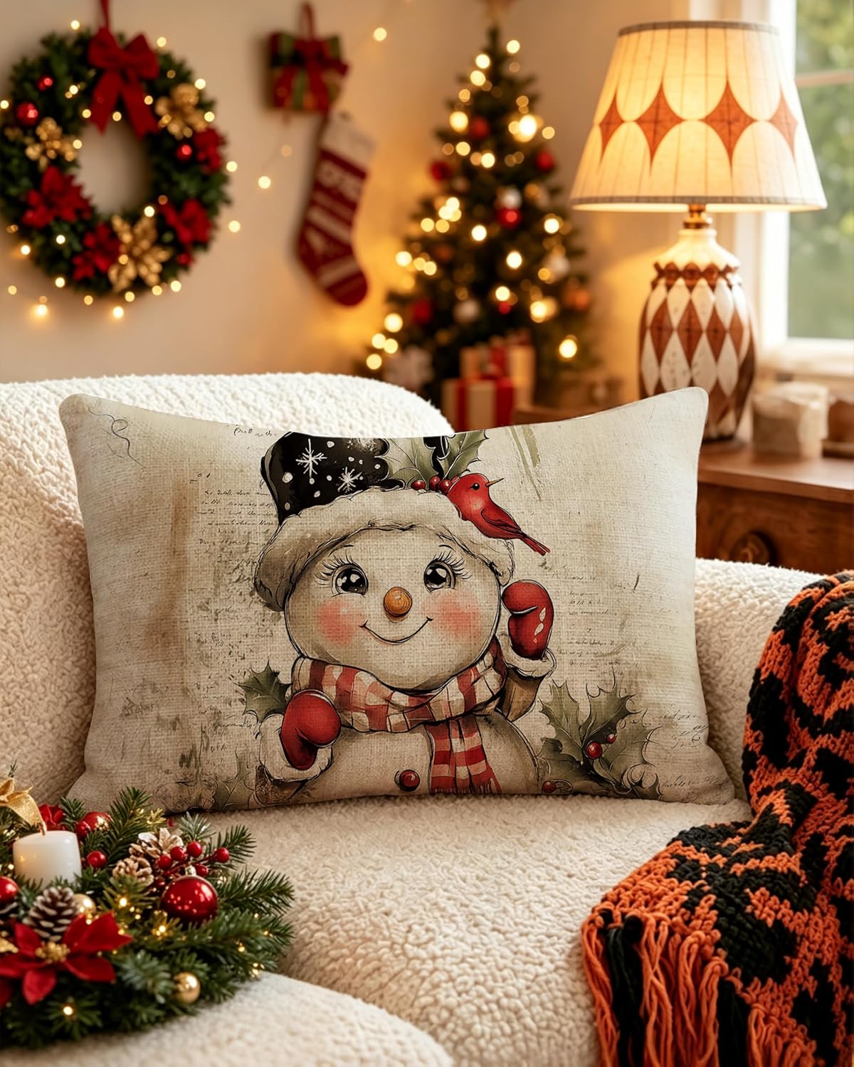 Christmas Pillow Covers 12x20 Vintage Rustic Cute Lumbar Pillow image 5