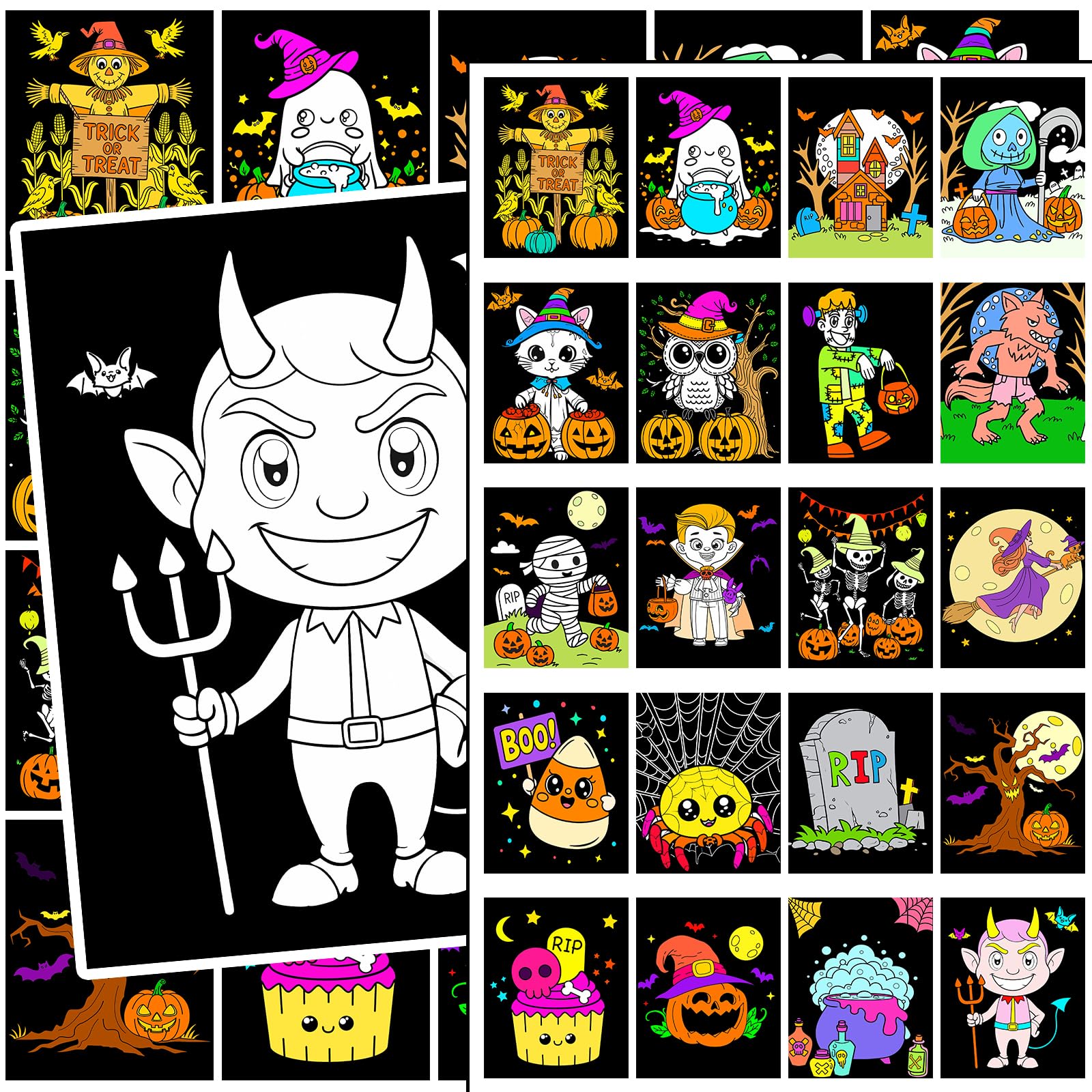 QICI 20 Halloween Velvet Coloring Posters Fuzzy Coloring Posters Velvet DIY Crafts Bulk Halloween Party Decorations Candy Gift Bag Fillers Party Gifts Classroom Activities Family Craft Projects