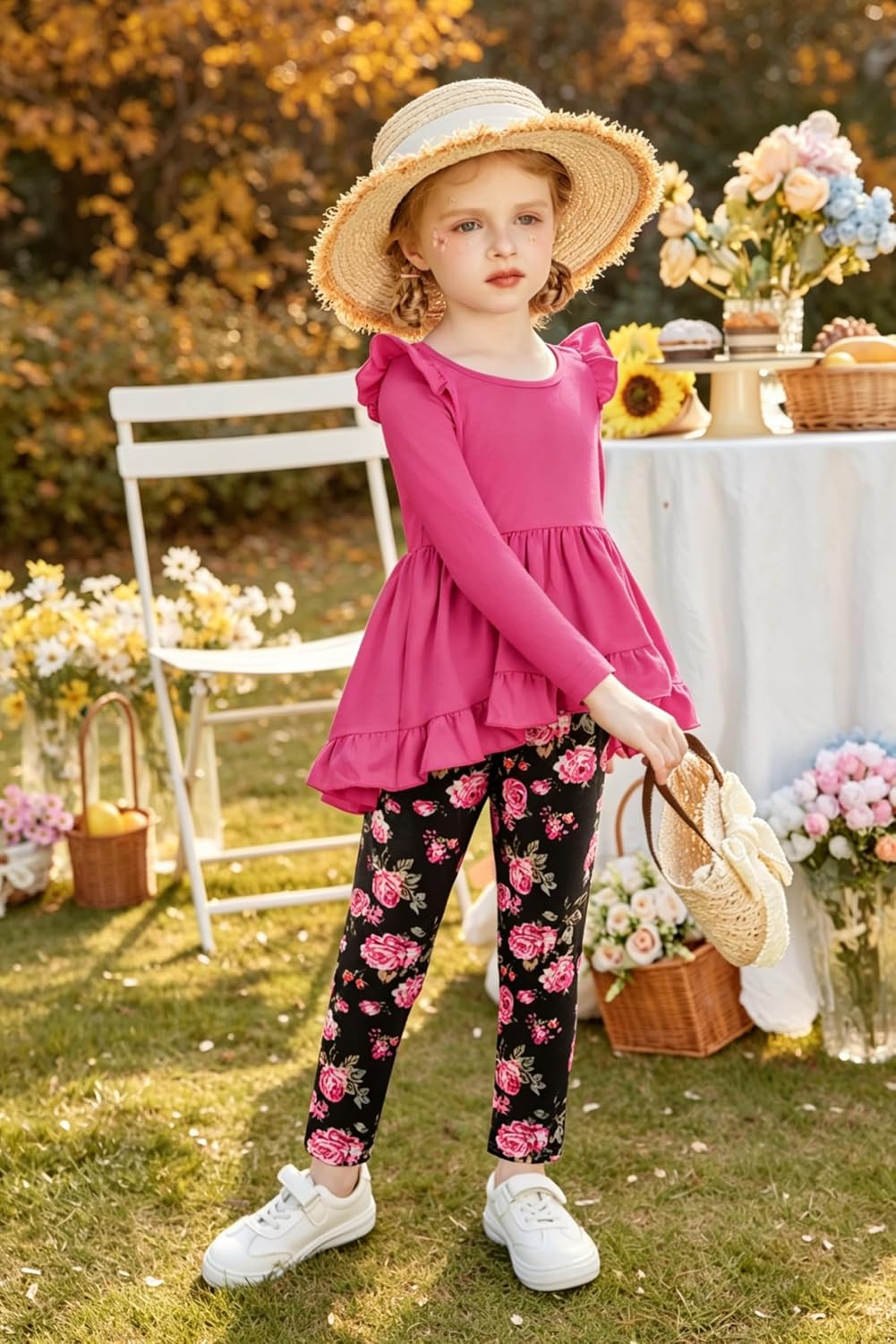 Arshiner Toddler Girl Clothes Fall Outfits Ruffle Sleeve Tops and Leggings
