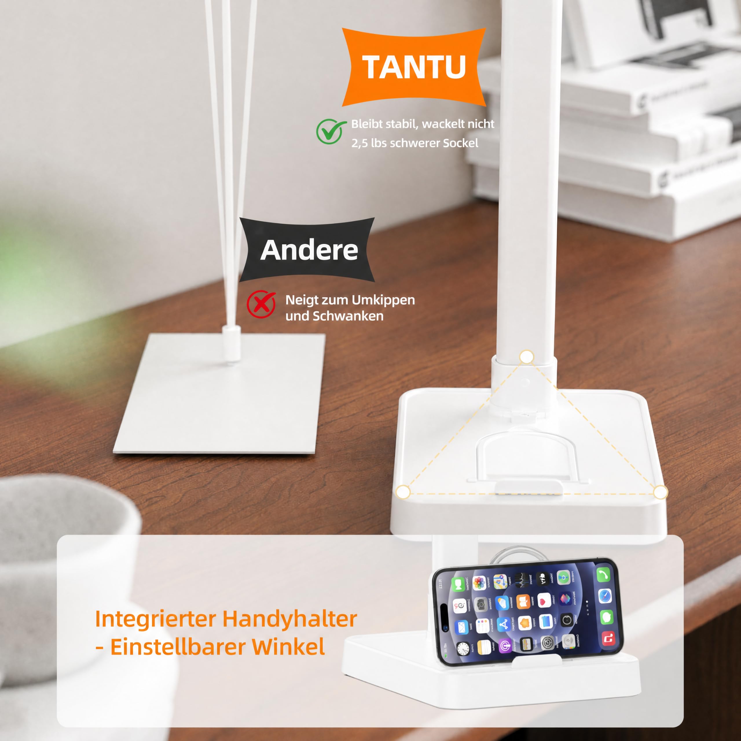 TANTU Lampa biurkowa LED, ściemniana, 24 W, 80 cm, z funkcją ładowania, bezprzewodowa ładowarka, funkcja ładowania USB, lampa architektoniczna, lampa stołowa, 5 temperatur barwowych, 5 poziomów jasności, czarna lampa biurowa