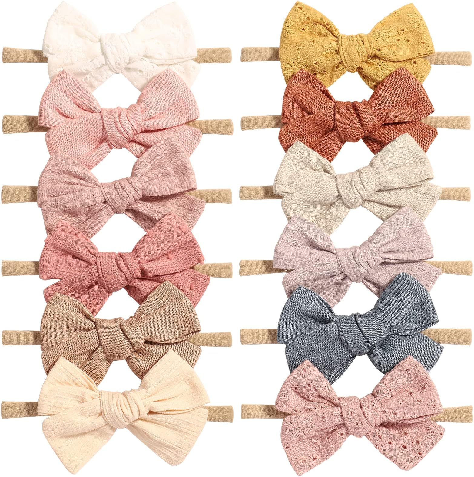 jollybows 12pcs Baby Girls Hair Bows Nylon Elastic Headband Hair Accessories for Infants Toddlers Newborn