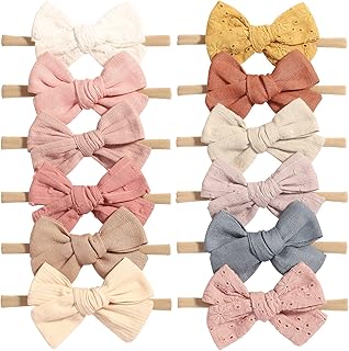 jollybows 12pcs Baby Girls Hair Bows Nylon Elastic Headband Hair Accessories for Infants Toddlers Newborn