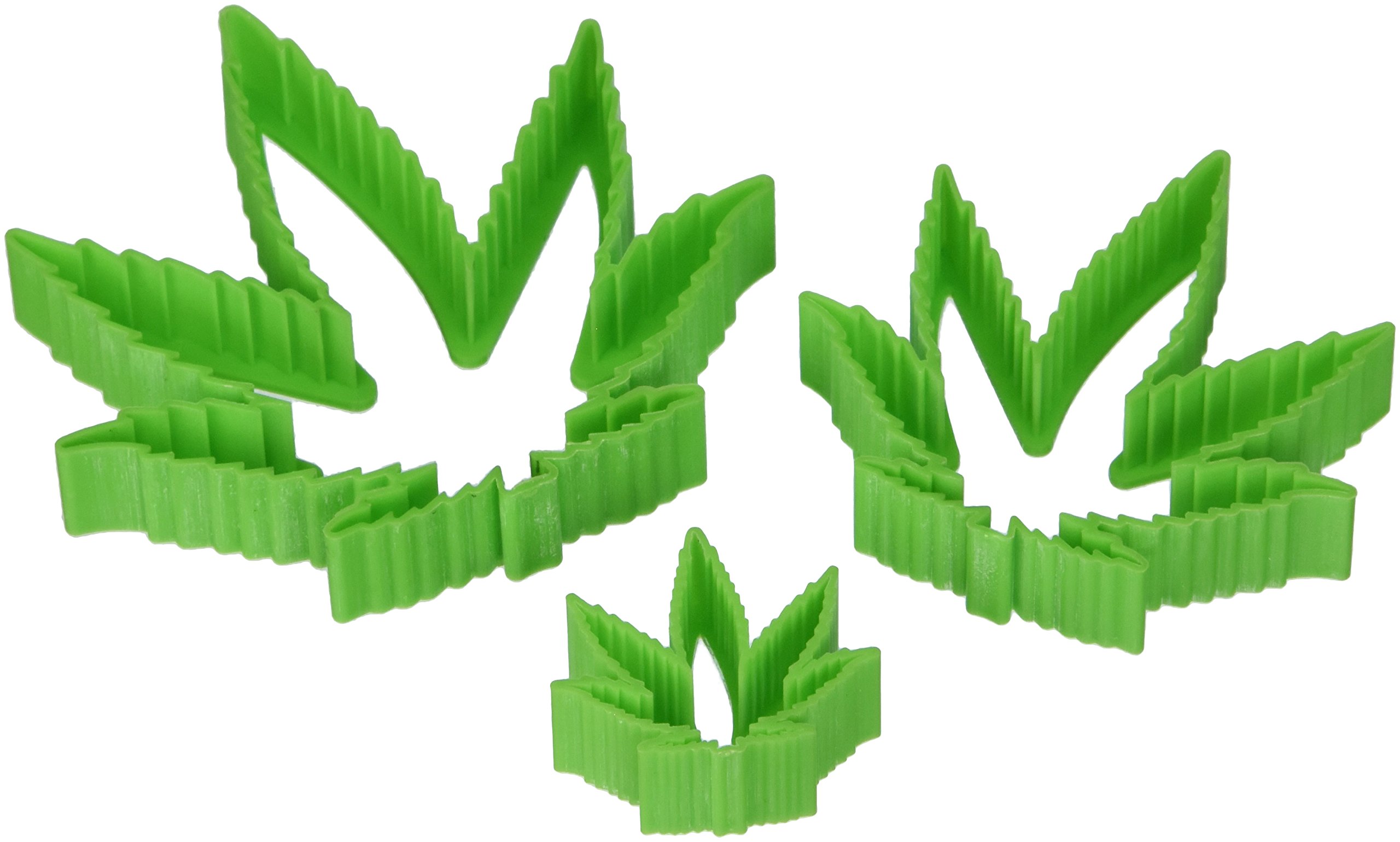 NY Cake Marijuana Cannibus Plastic Leaf Cutter (Set of 3), Large/Medium/Small, Green