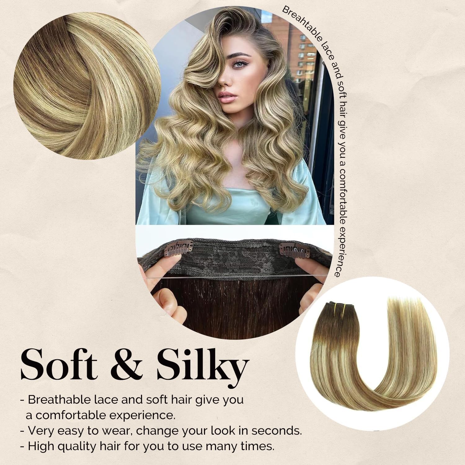 Star Show Wire Hair Extensions Walnut Brown to Ash Brown and Bleach Blonde Remy Natural Straight Hair Extension for Women (20 inch, T4/P10/613)
