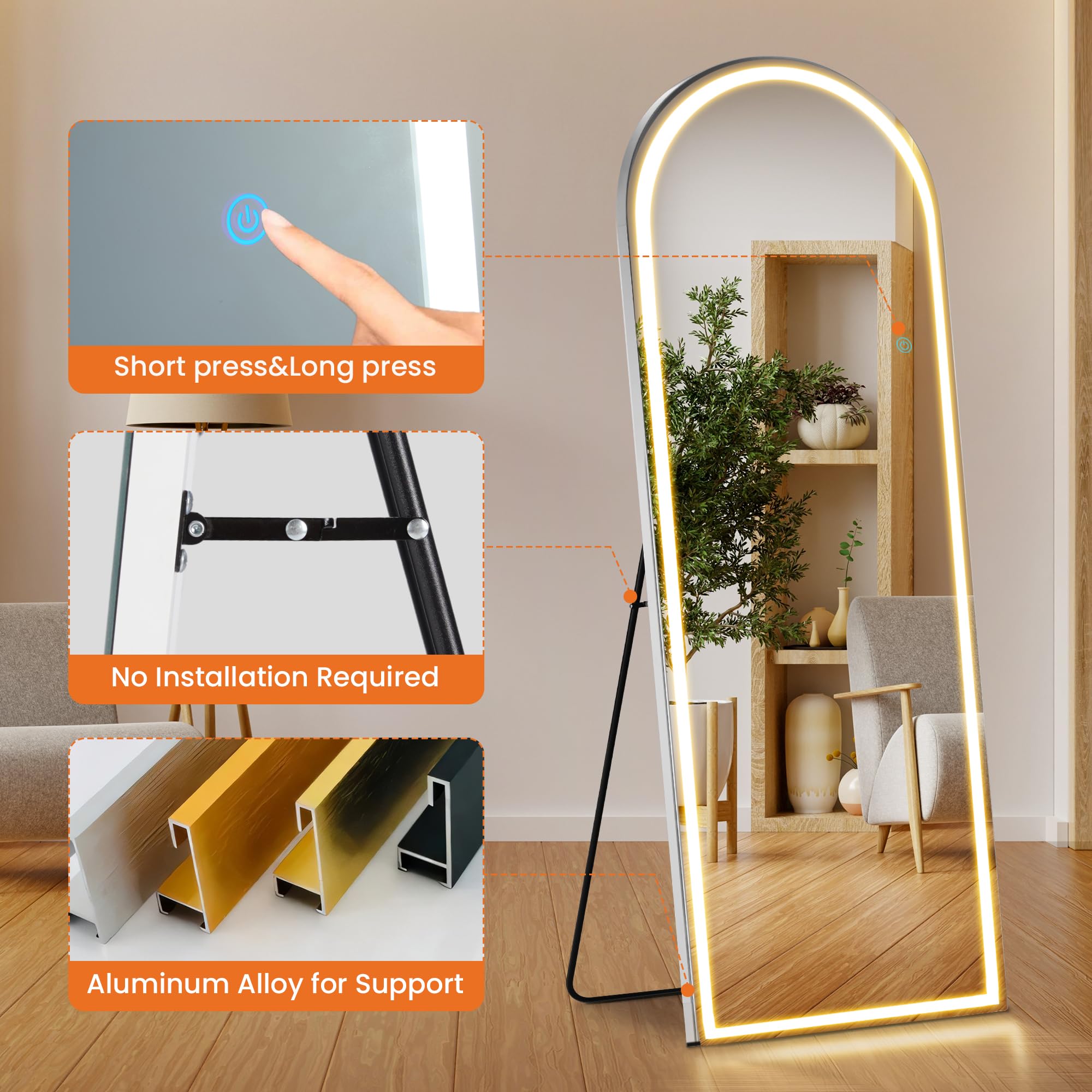 Condition photo showing New/Like New for newbulig full length mirror, full body floor mirror with aluminum alloy thin frame, wall or standing mirror for bedroom, living room, dressing room