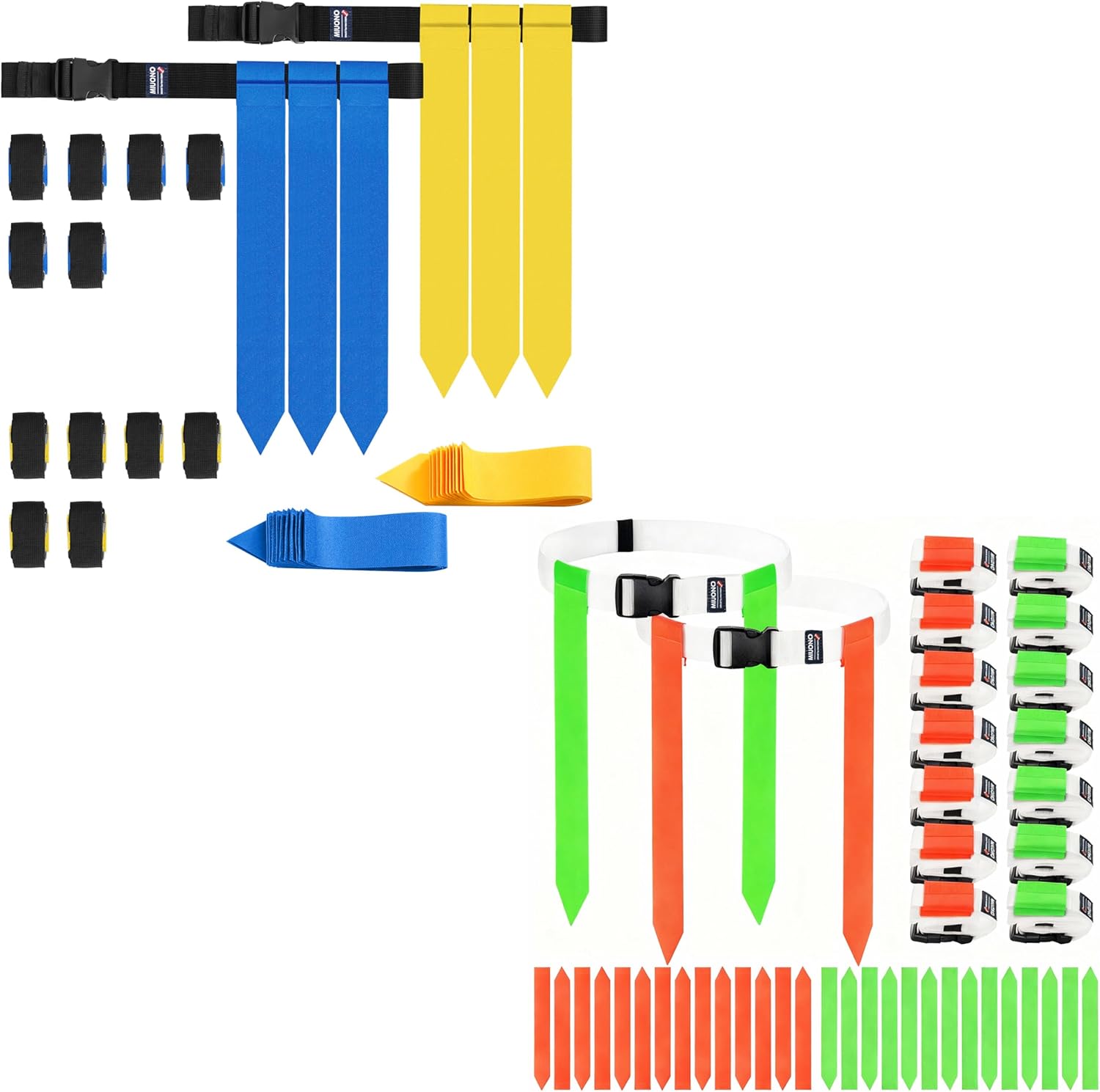Flag Football Set, Flag Football Belts with 28 Adjustable Belts, Lime Green, Orange, Blue, and Yellow Flags Bundle