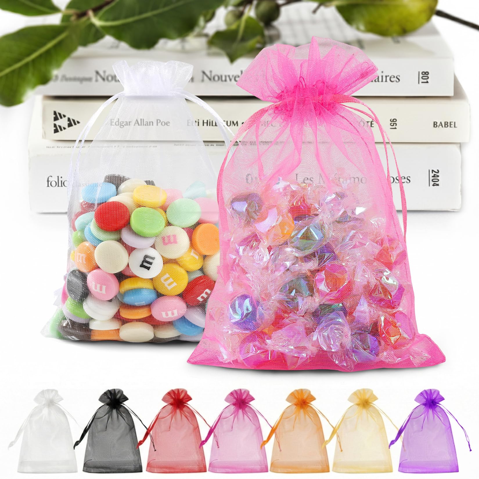 ANZNKU 100 PCS Organza Bags 5 x 7, Colorful Small Mesh Gift Bag Drawstring