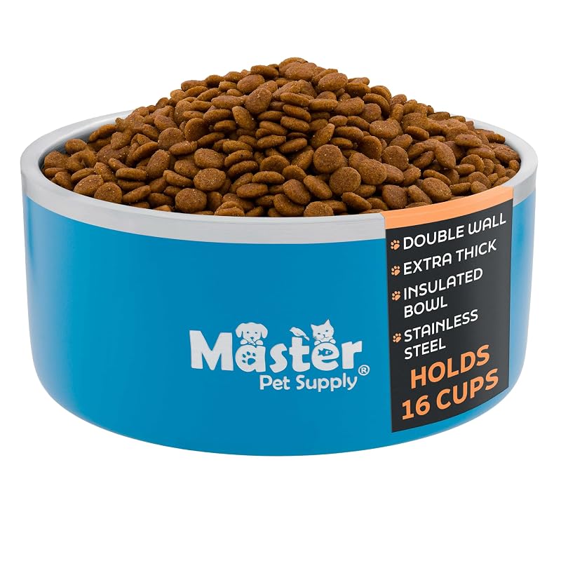 Tigela para Viagem para Cães em Aço Inoxidável com Base Antiderrapante Master Pet Supply True Blue Extra Grande 3,84 L