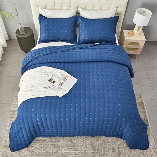 Miniatura 7 de OFIXI Juego de ropa de cama de tamaño Queen con fundas de almohada, colcha ligera y suave, funda de edredón de microfibra prelavada, colcha de cama