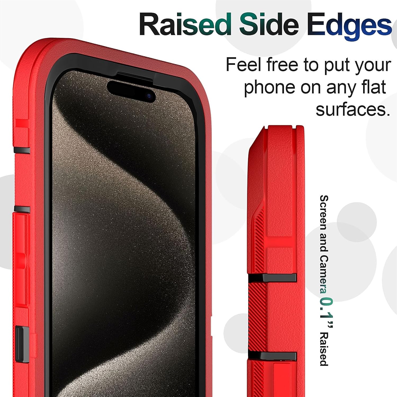 for iPhone 15 Pro Max Case 6.7" with 2 Screen Protector Tempered Glass & 2 Camera Lens Protector, Heavy Duty Full Protection Phone Case Military Grade Drop-Proof Cover(Red+Black) - Image 4
