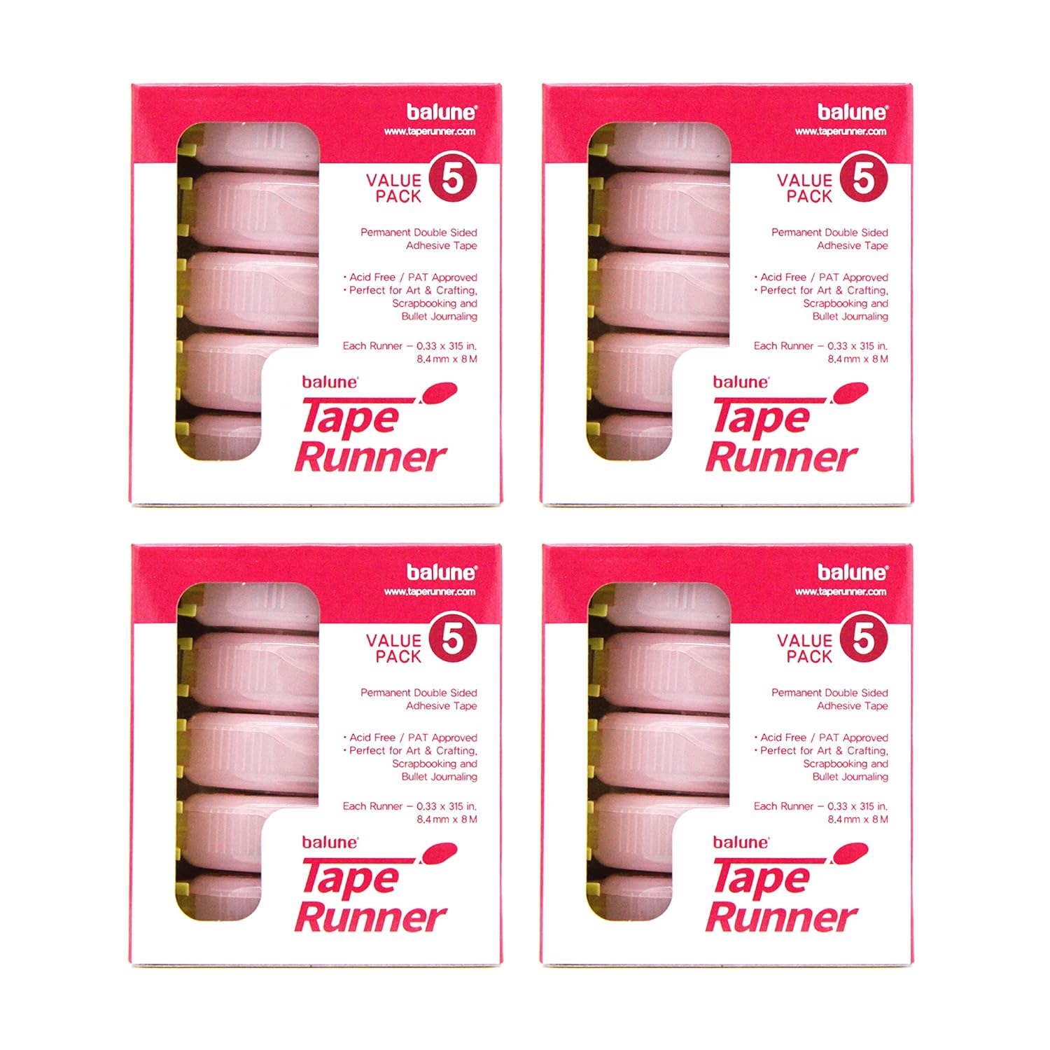 Tape Runner - Double Sided Adhesive with Dispenser Roller Included - Acid Free, Sticky, Clear & Transparent - Ideal for Scrapbooking, Crafts & More - Standard - (315 inches per cartridge) 20 Cartridge