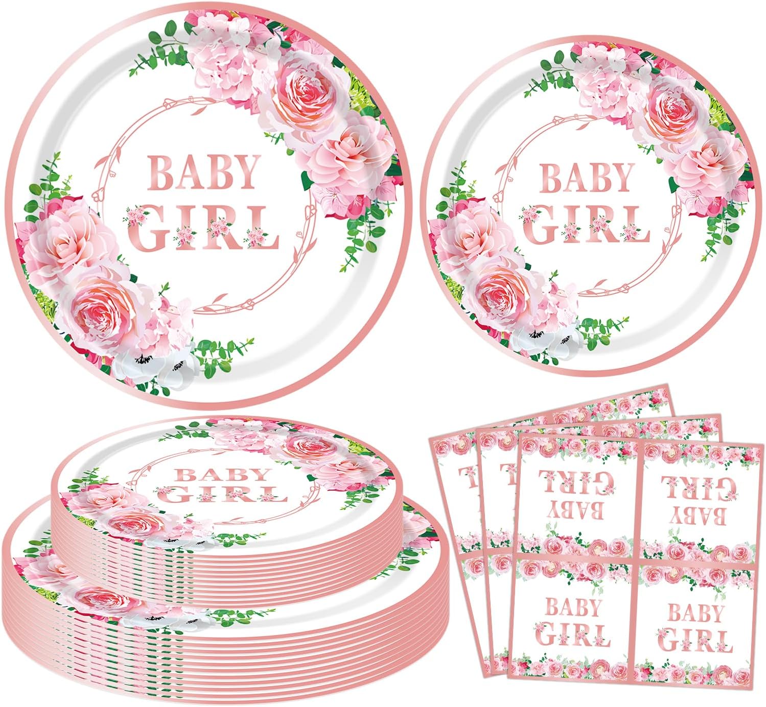 INSPIREYEE 120 PCS Baby Shower Decorations for Girl Gender Reveal Party Supplies - Rose Gold Floral Tableware Set for 40 Guests