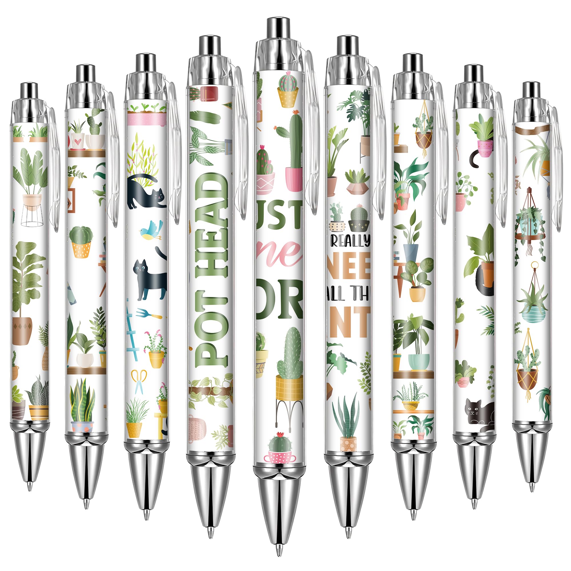Green Plant Ballpoint Pens - 24 Pcs Thanks Teacher Appreciations Writing Office Pens Gifts Funny Retractable Black Ink Fine Ball Point Cartoon Plants Pen for School Office Students Supplies