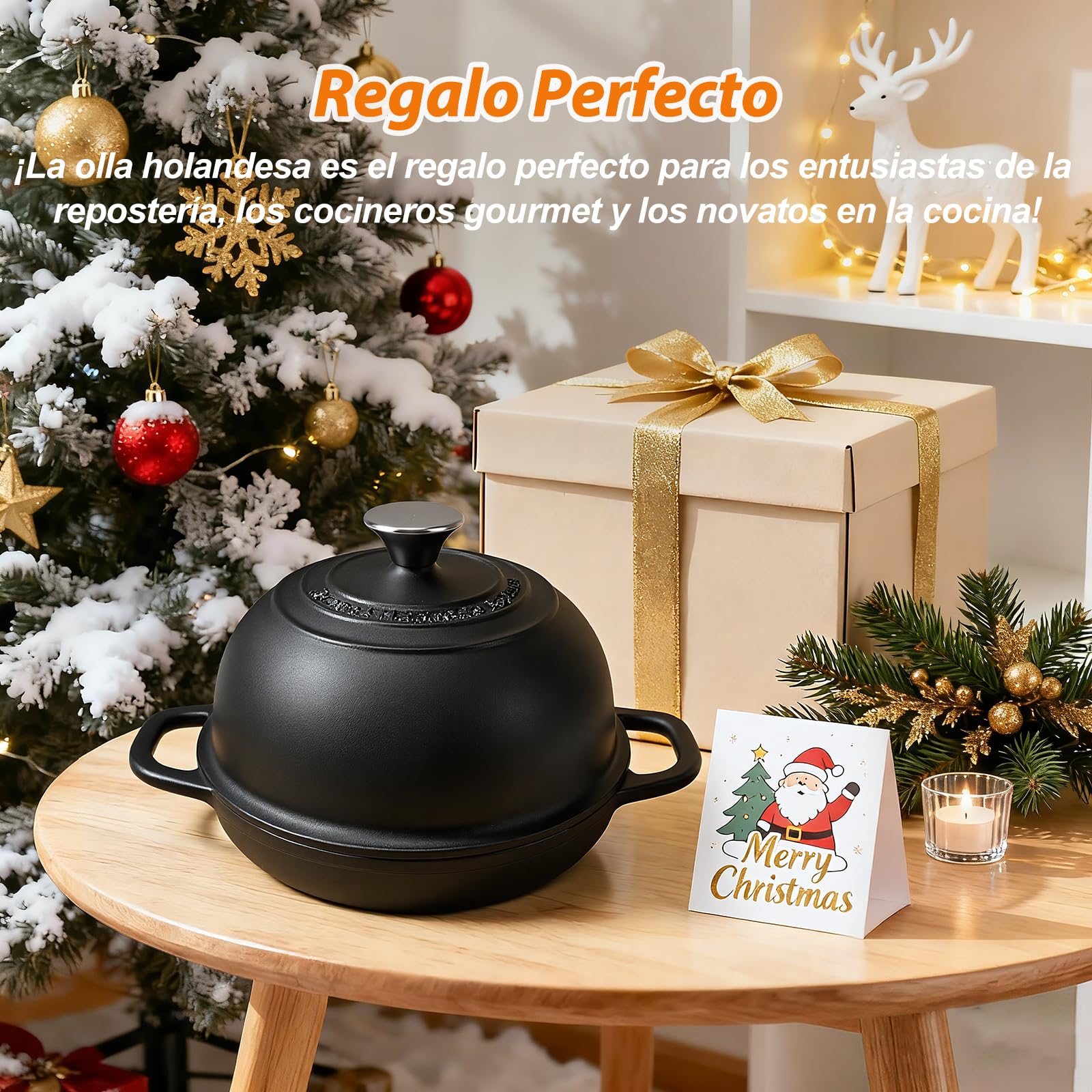 Olla de Hierro Fundido para Hornear Pan,4,7L Pre-Curtido Cacerola Holandesa con Tapa, 24cm Dutch Oven con Cesta de Fermentación, para Cocinar,Hornear,Estofar y Asar (Negro）