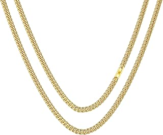 Classic Gold Chain Gold Necklace Jewelry, 18K Gold Plated Stainless Steel Necklace Diamond Cut Shiny Miami Cuban Link Chain for Men Boys, Cool Style Necklace Gold/Silver, 18/20 / 22/24 Inch