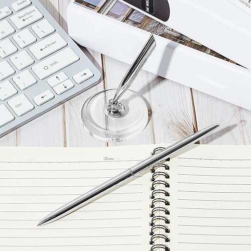 Miniatura 5 de Chinco 2 juegos de bolígrafos plateados para libro de visitas, incluyendo 2 bolígrafos de metal para registro de invitados, tinta negra y 2 soportes