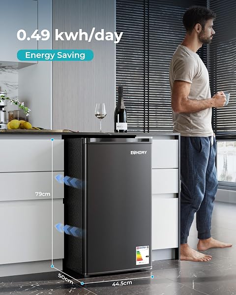 EUHOMY 93L Under Counter Fridge, Small Fridge Freezer with 7-Stage Thermostat, 38dB Ultra-Quiet Undercounter Mini Fridge, 82L Refrigerators & 8L Freezer for Dorm/Office/Bedroom, Black [Energy Class E] - 2