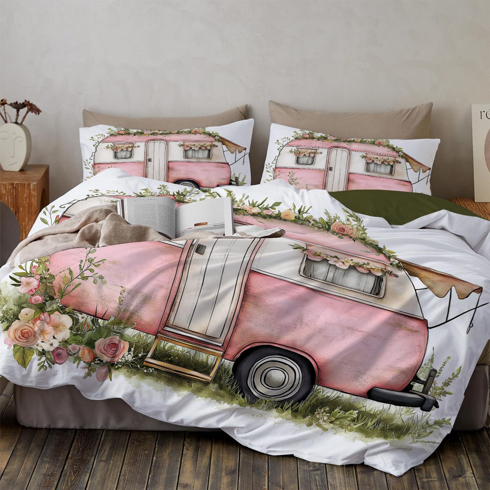 Housse de couette 200x200 camping-car pour une chambre au style rétro shabby chic