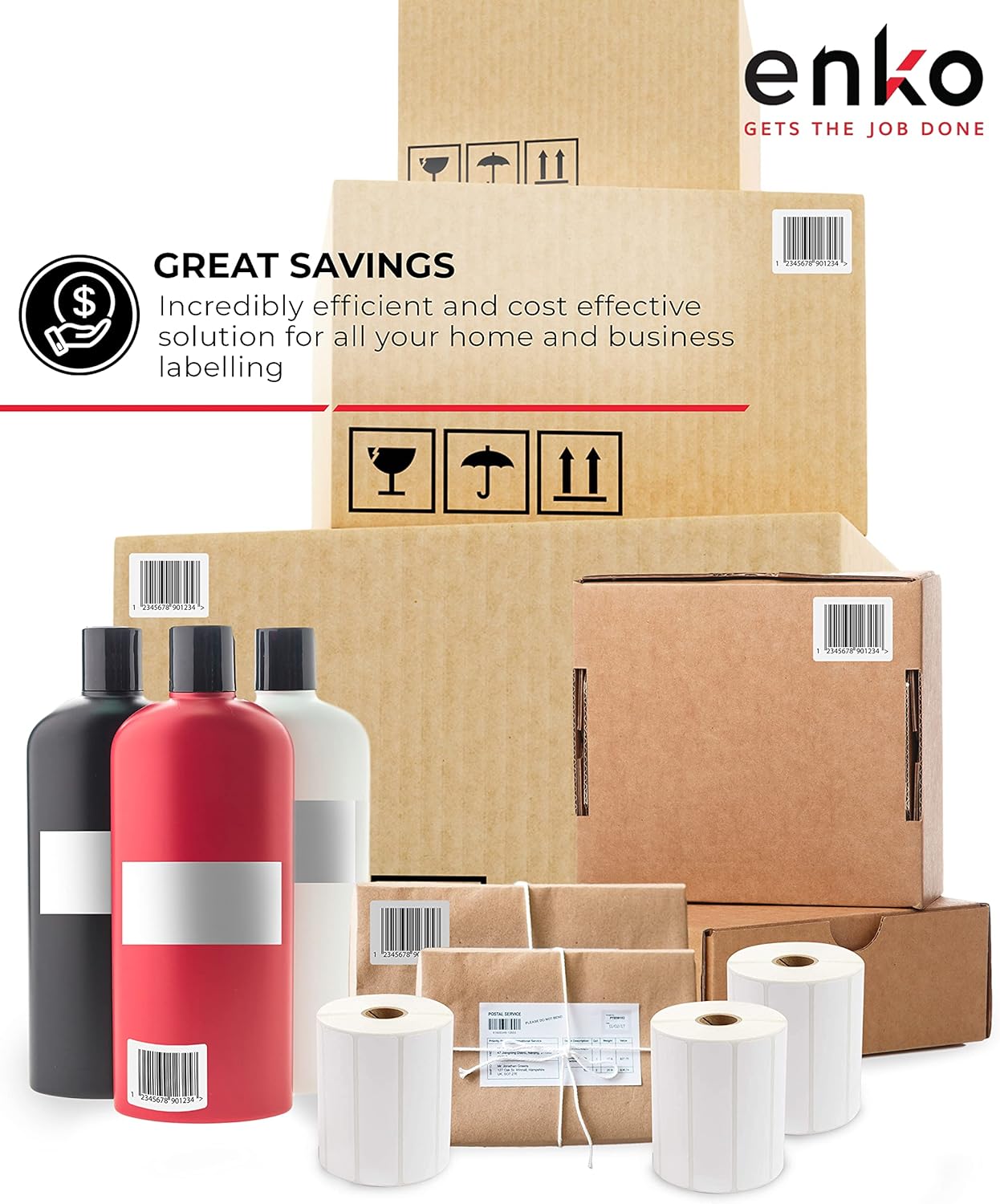enKo - Direct Thermal Labels Compatible for Zebra/Rollo 4" x 1" Label - 1 in Core - (6 Roll, 8250 Labels)