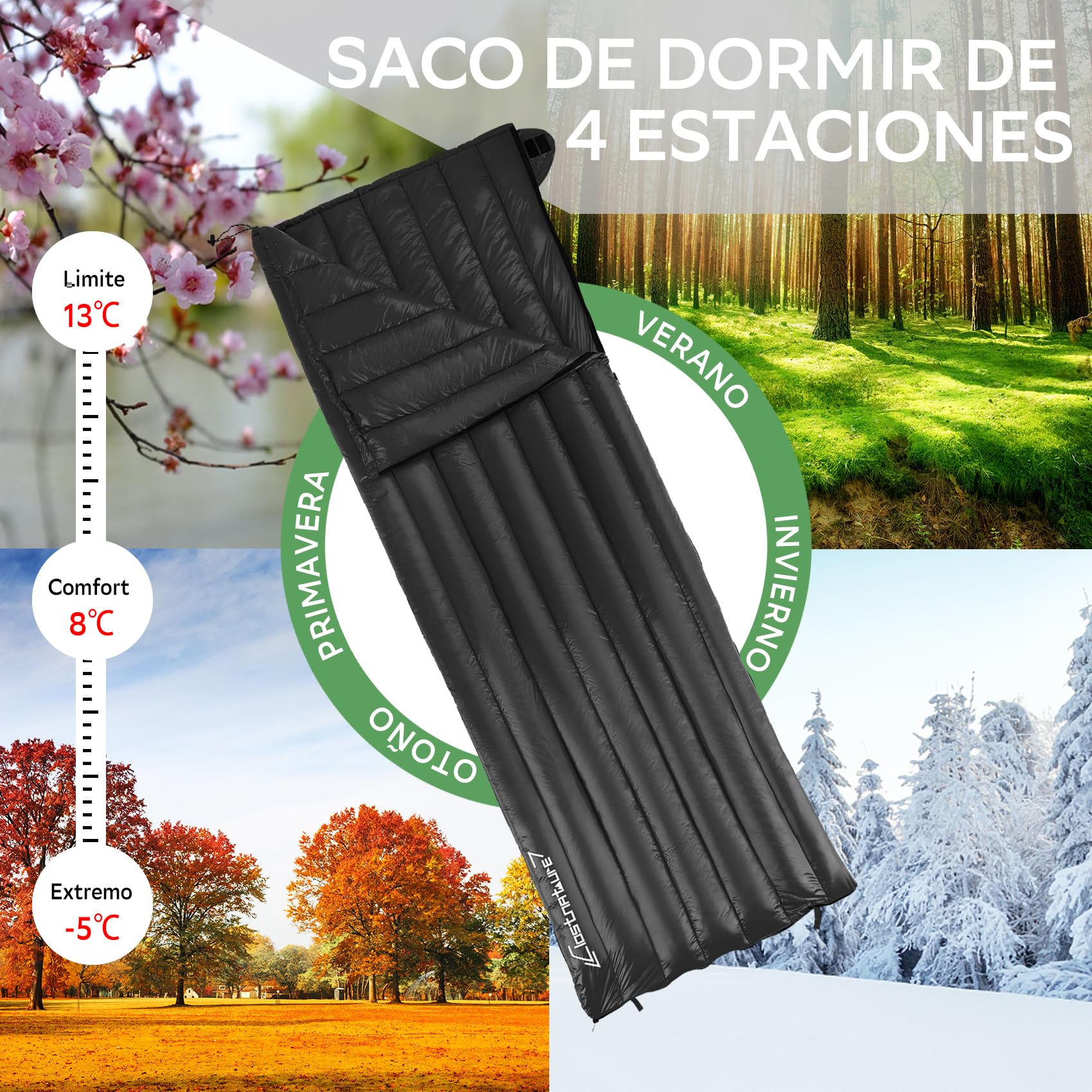Clostnature Saco de Dormir de Plumas - Saco de Dormir Ultraligero 20D de Invierno para Adultos, Mujeres y Hombres, 3-4 Temporadas, Apto para Climas Fríos, Ideal para Camping, Senderismo y Montañismo