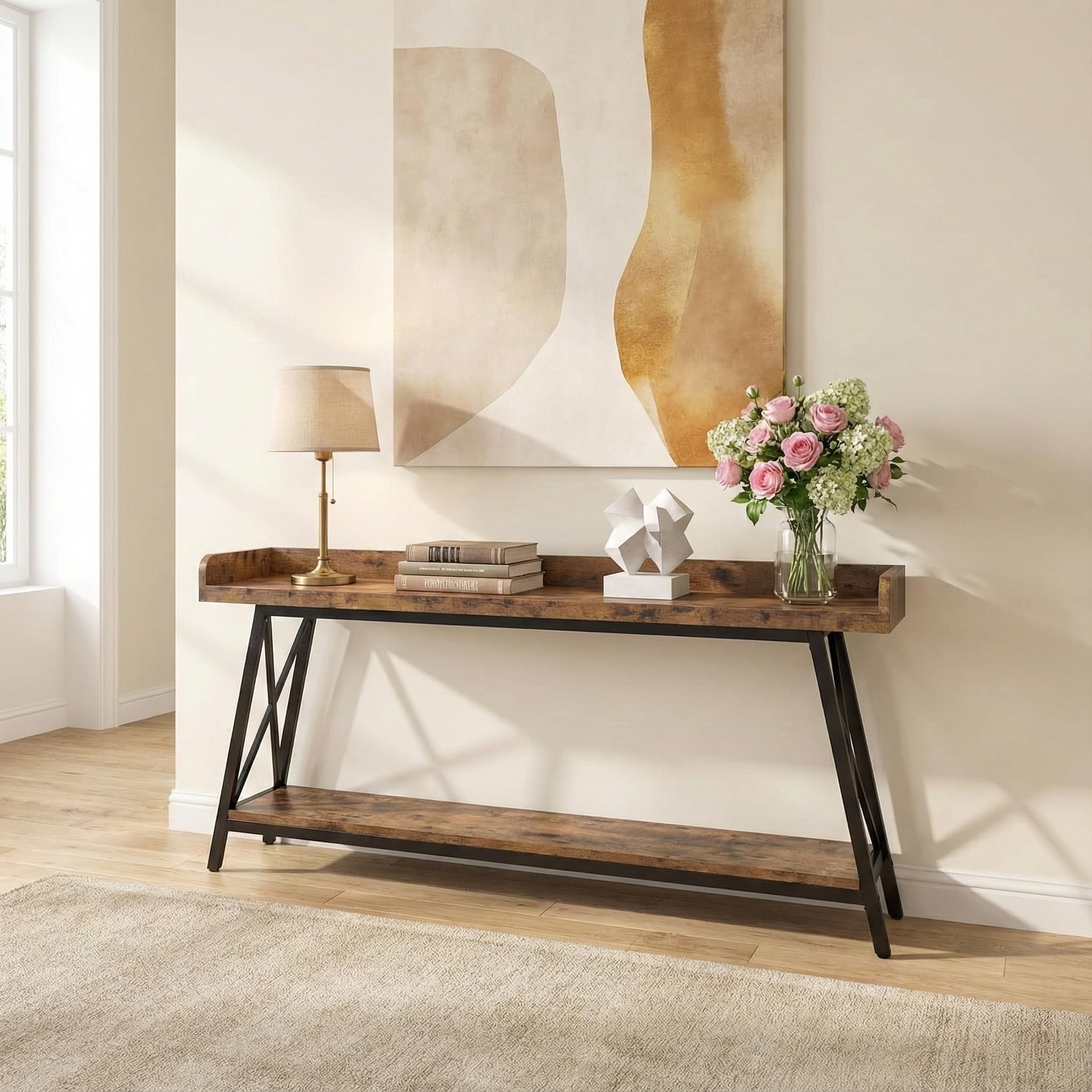 Lailang 180cm Mesa de Entrada, Mueble Recibidor Entrada, Consola de Entrada, Mesa Madera, Mesas Auxiliares Salon, Mueble Pasillo Estrecho, 180 x 46 x 20 cm, Marrón Rústico