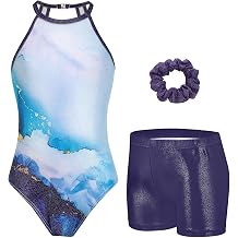 Zaclotre Gymnastics Leotards for Girls Sparkly Sleeveless Clasp Back Dance Leotard Unitards with Tumbling Shorts