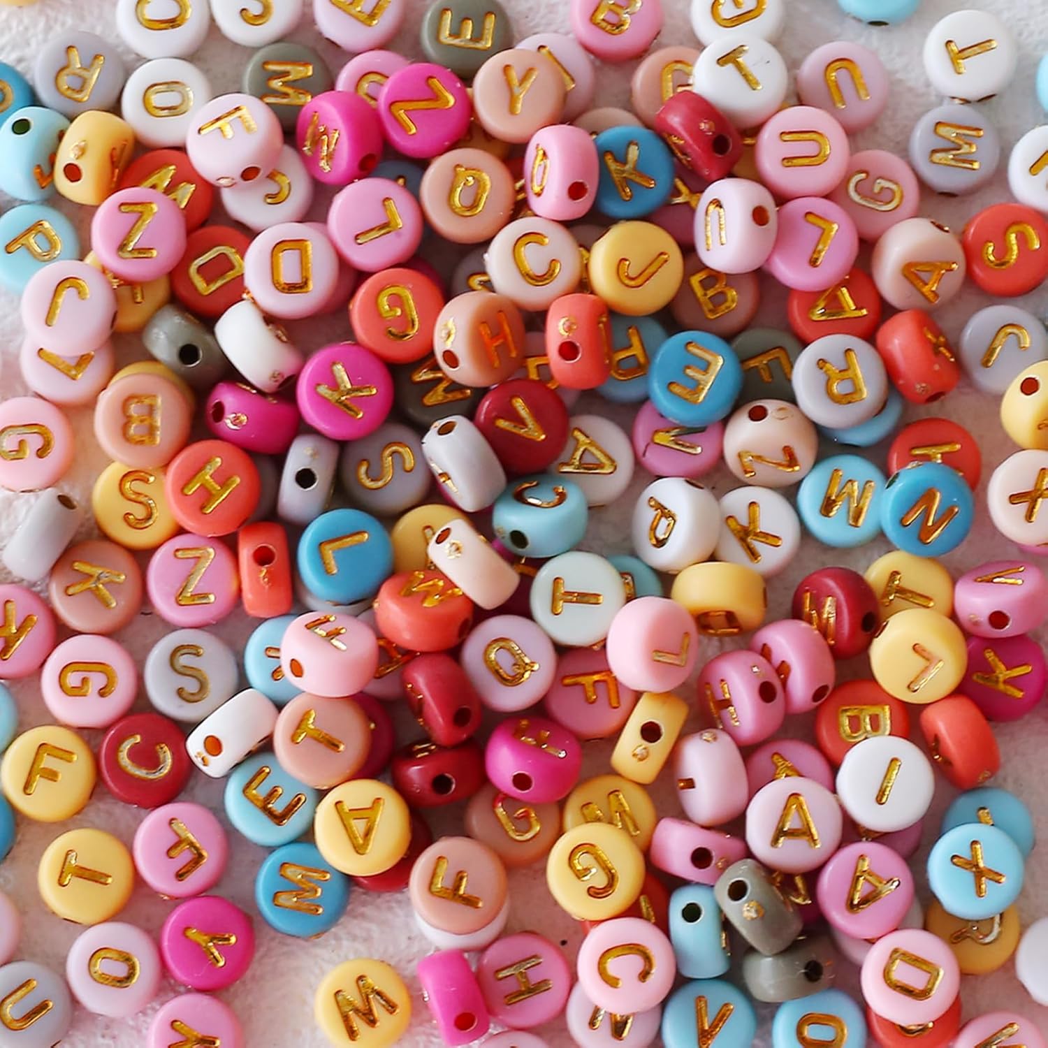 ToBeIT 1000Pcs Pink Colorful Gold Letter Beads Acrylic Alphabet Letters Bead 4x7mm Round Letter Beads for Jewelry Making DIY Bracelet Necklace Craft Beading (bg Pink - Color) - Image 3