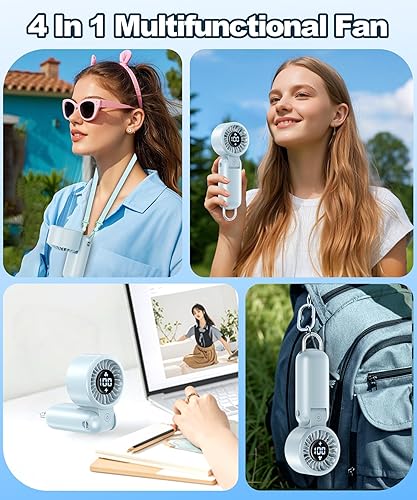 Miniatura 7 de Ventilador turbo portátil de mano con pantalla LED, refrigeración turboalimentada de 32 pies, larga duración, 5 velocidades de 4 onzas, ligero,