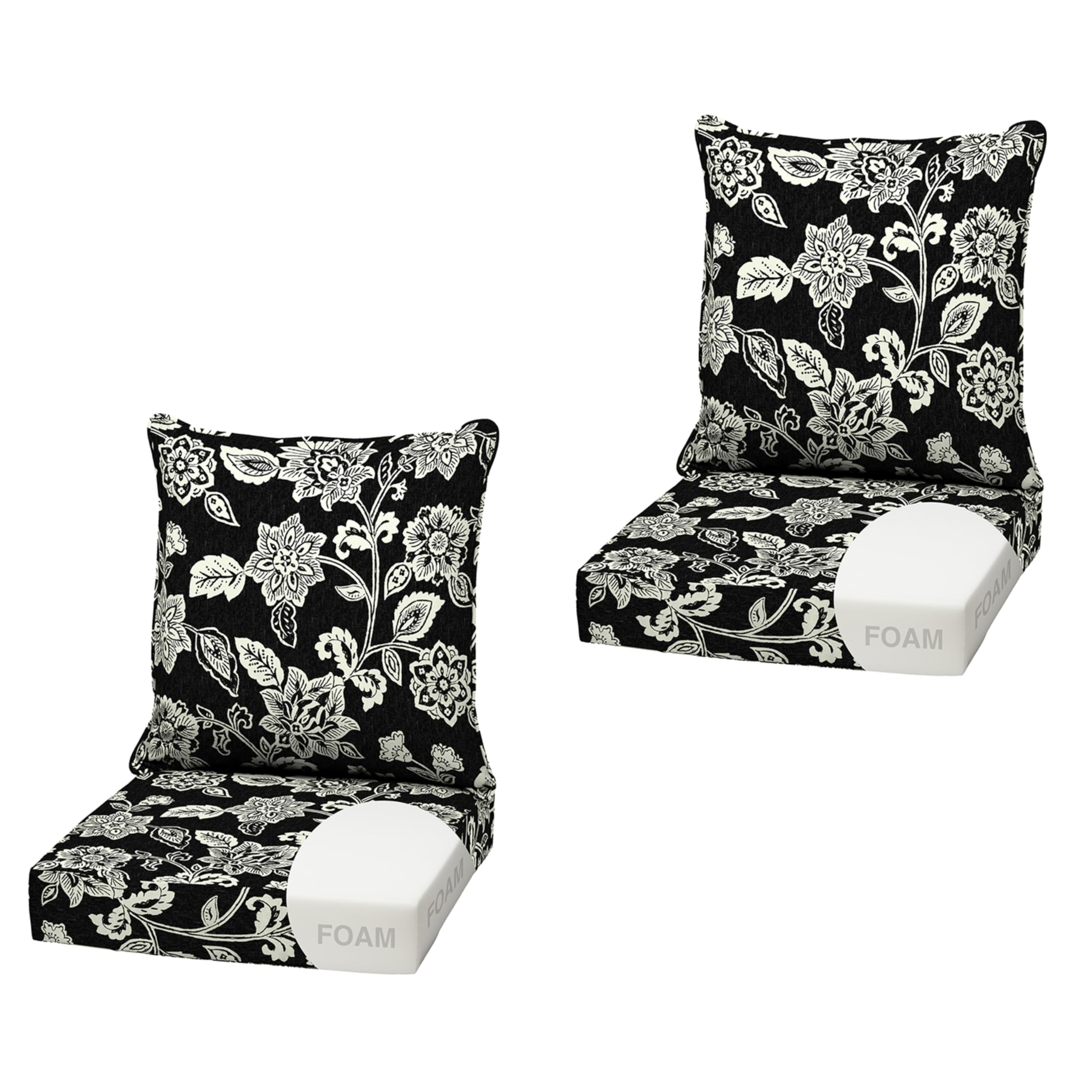Arden Outdoor Deep Seat Cushion Set, Foam, 2-Pack, 22x24, Black Jacobean