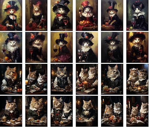 Miniatura 2 de PIXILUV Postales vintage (24 piezas de 4 x 6 pulgadas cada uno) Adorables gatos tontos en sombreros y chalecos victorianos, postales vintage,