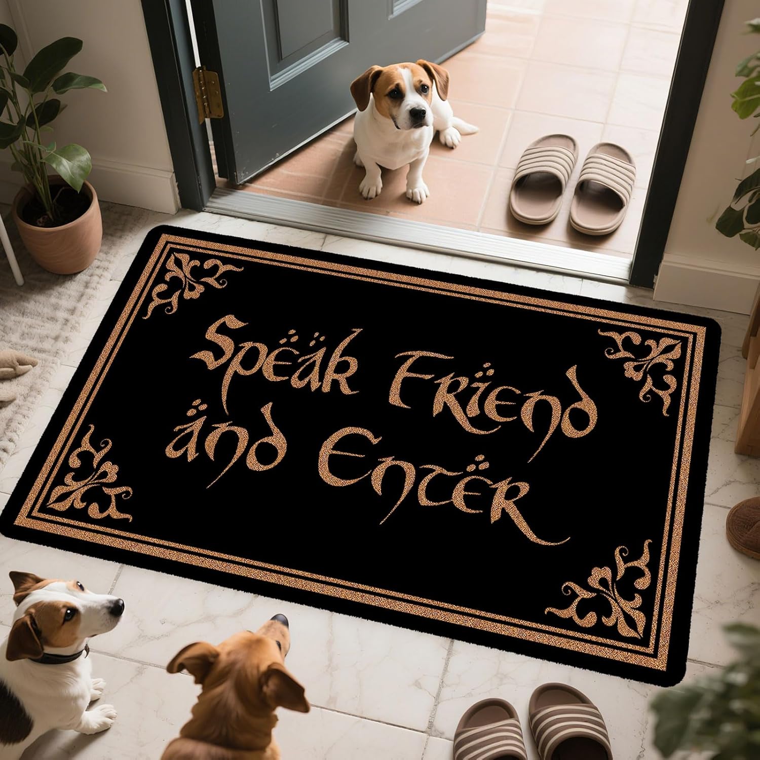 Speak Friend and Enter Doormat, 30x17 Inch, Funny Welcome Mat, Cute Front Door Mat, Non-Slip PVC Backing, Easy to Clean, Indoor Outdoor Entrance Rug, Home Porch Patio Gift