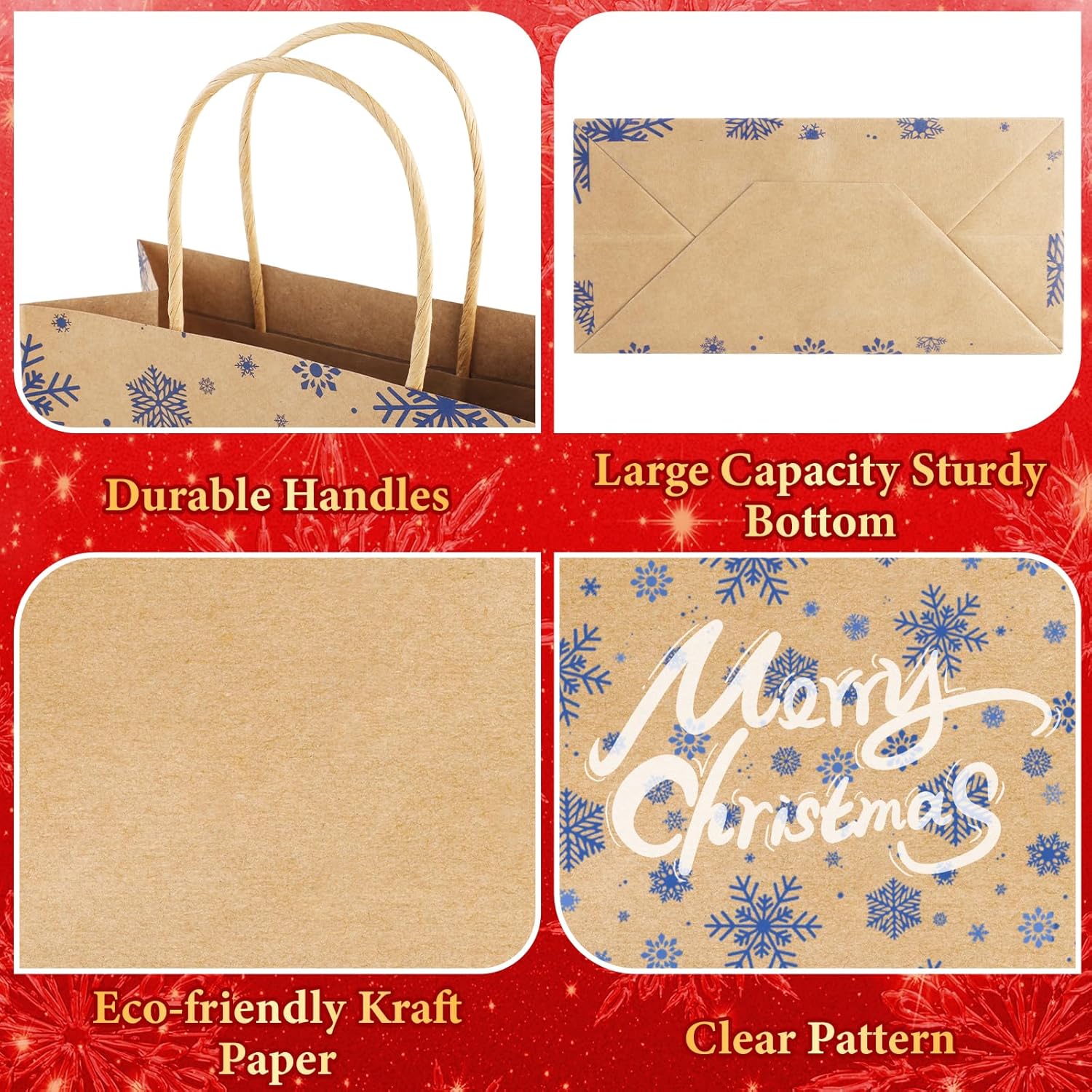 DeckTheHalls Christmas Bags, Small Holiday Kraft Paper Bags, 36 Pack & 12 Styles Bulk Gift Bags With Handles, Party, Goody Bags for Xmas Party Favors