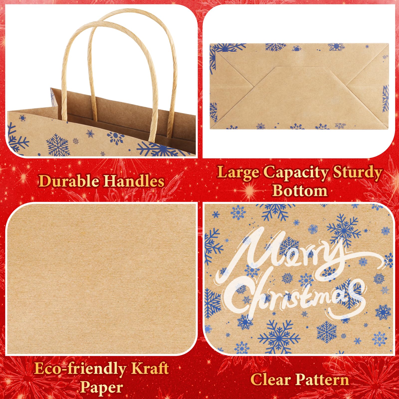 DeckTheHalls Bolsas de Navidad, pequeñas bolsas de papel kraft para vacaciones, paquete de 36 y 12 estilos de bolsas de regalo a granel con asas, bolsas de venta al por menor, bolsas de fiesta, bolsas