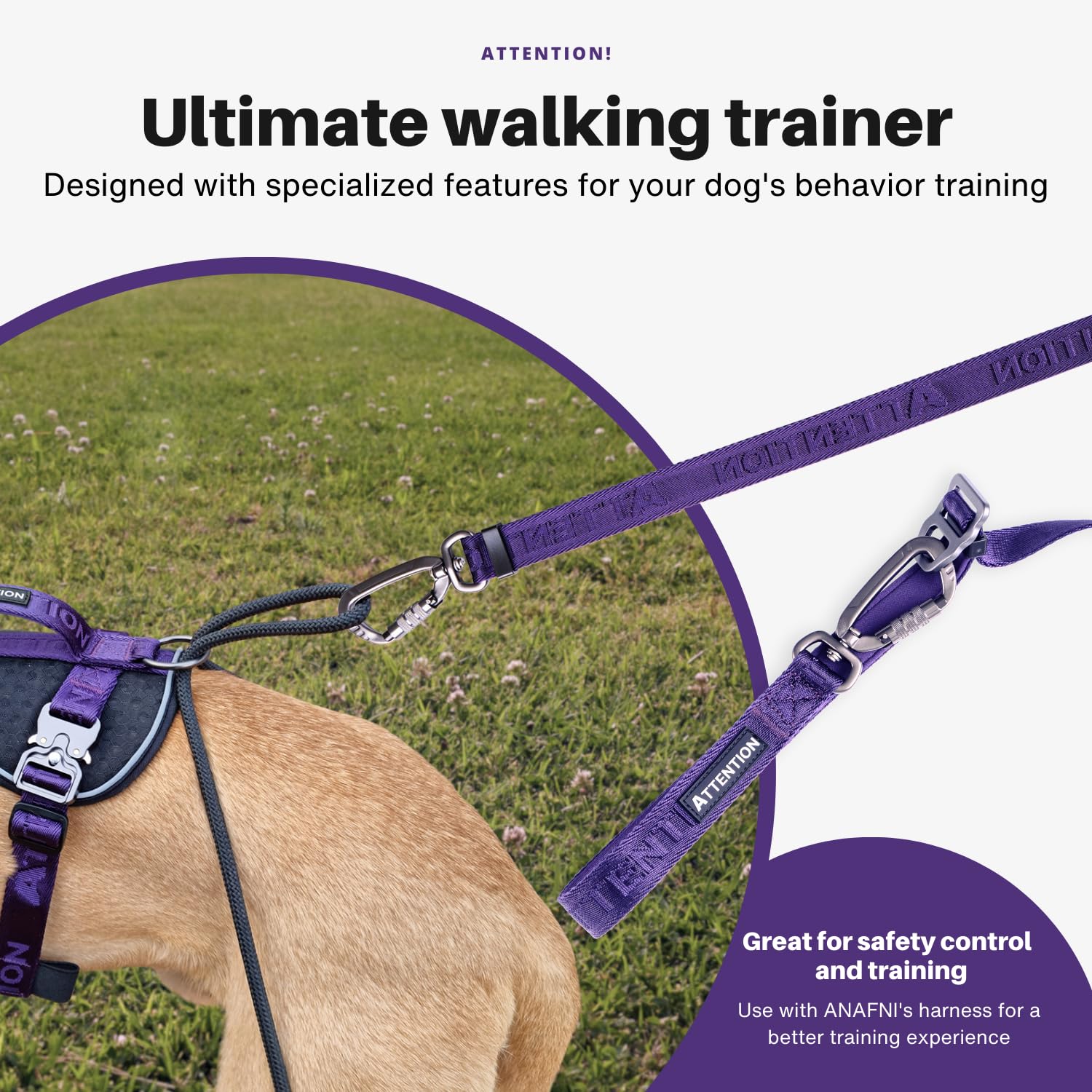 Strapazierfähige taktische Hundeleine für mittelgroße und große Hunde, 6-in-1-Hundeleine für Training, 1,2 - 2,1 m lang, Taillenleine für Spaziergänge mit dem Hund, Grün (Midnight Purple)