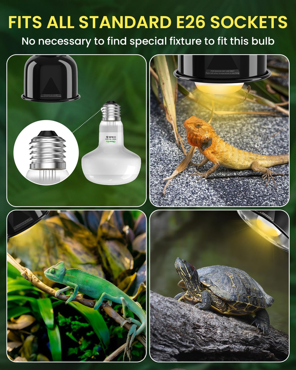 GlowUp UVA UVB Light Bulbs for Reptiles E26 Combo Pack 110V - 100W Reptile Heat Lamp Bulb + 26W 10.0 UVB Bulb Provide Heat, Light, D3 and UV for Bearded Dragon, Tortoise, Lizard - image 7