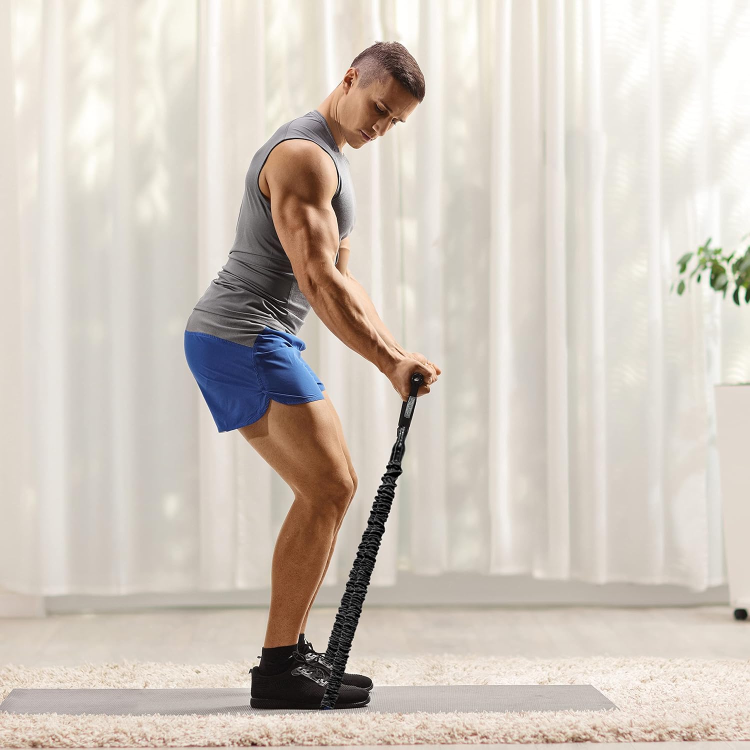 6 ft Medium (18lb) Resistance Band - Extra Long Covered Resistance Bands for People Over 6'3" Tall