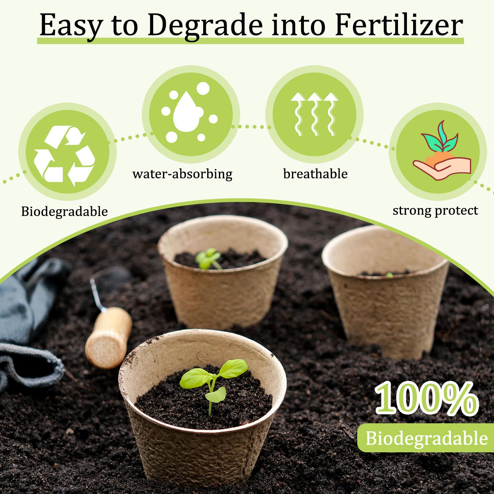 FillTouch Torftöpfe, rund, biologisch abbaubar, Pflanzen-Starter-Töpfe mit 120 Etiketten für Gartenkeimung, 600 Stück