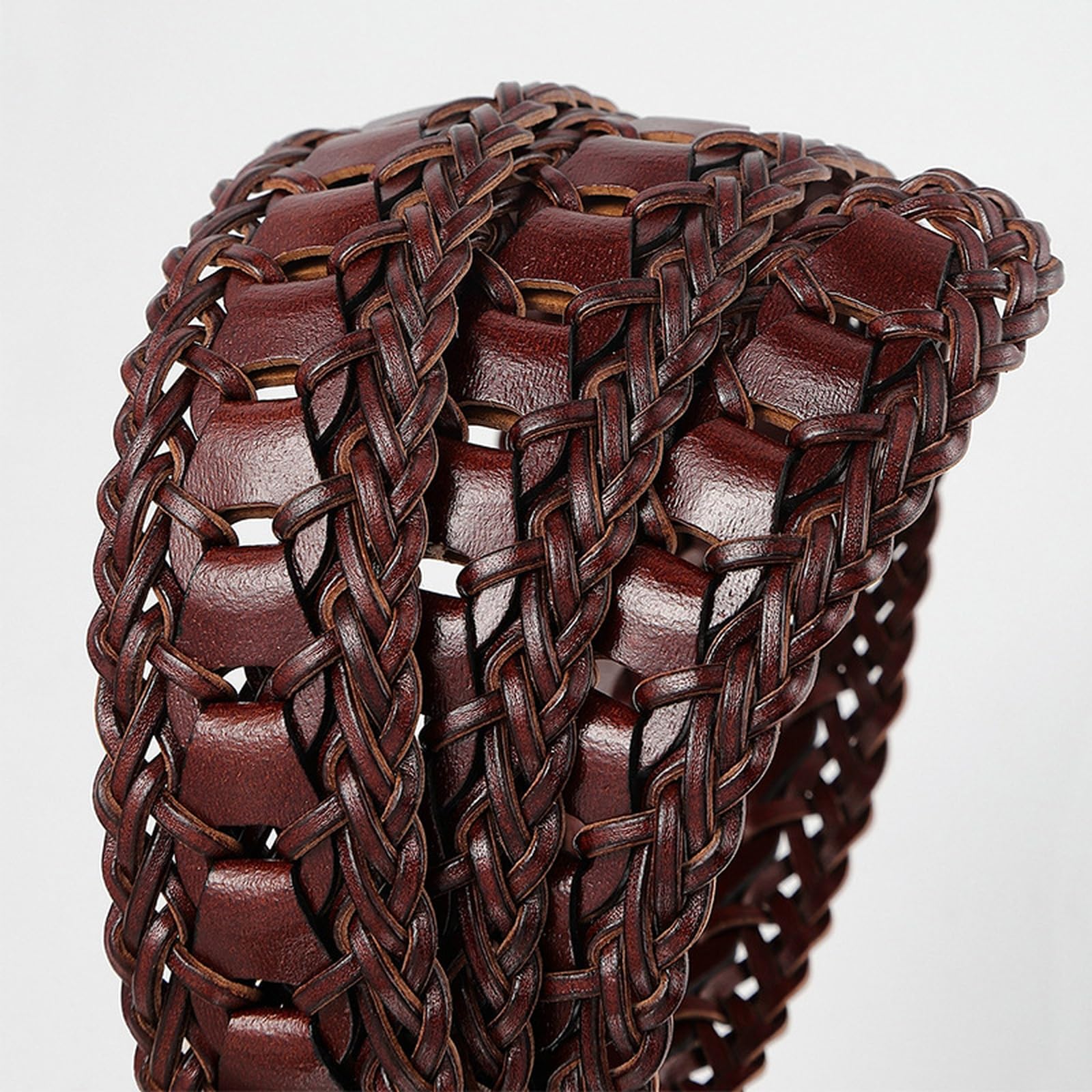 Mujer Cinturón De Piel Trenzada a Mano 3,8cm De Ancho Totalmente Ajustable Cinturones Hueca con Hebilla Redonda Dorada(110cm/43, Red)