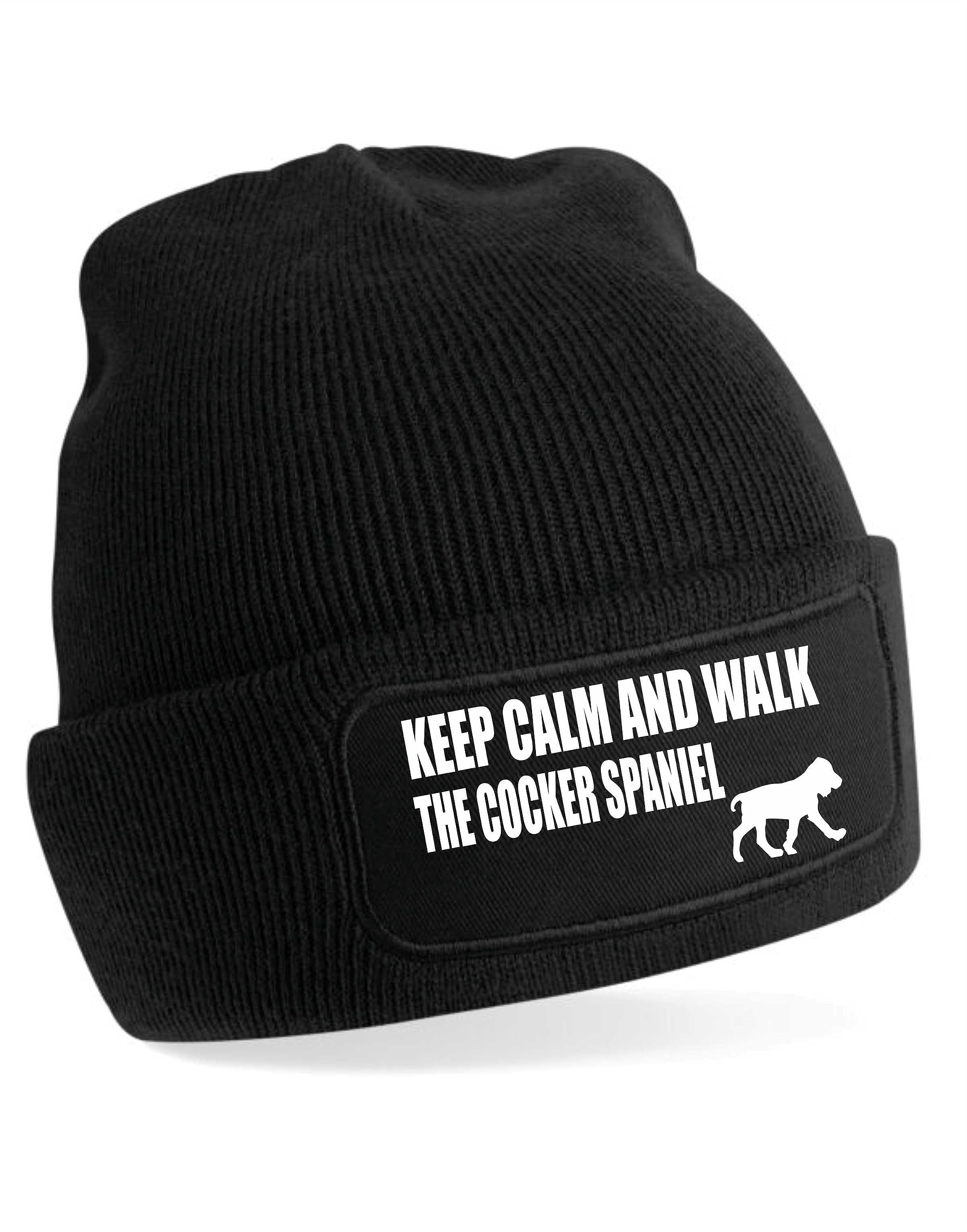 Print4U Keep Calm Walk Cocker Spaniel Beanie Hat Dog Lovers Gift Men & Ladies Black