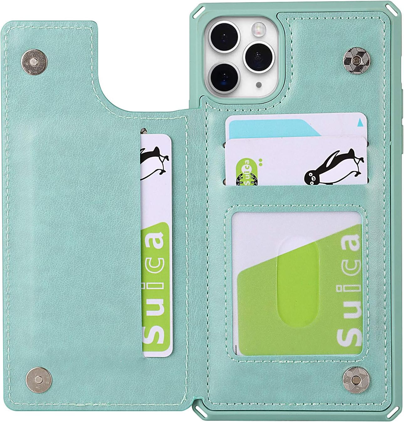 iCoverCase for iPhone 11 Pro Wallet Case with Card Slots Holder and Wrist Strap [RFID Blocking] Embossed Leather Kickstand Magnetic Clasp Shockproof Case for iPhone 11 Pro 5.8 Inch (Mandala Mint)