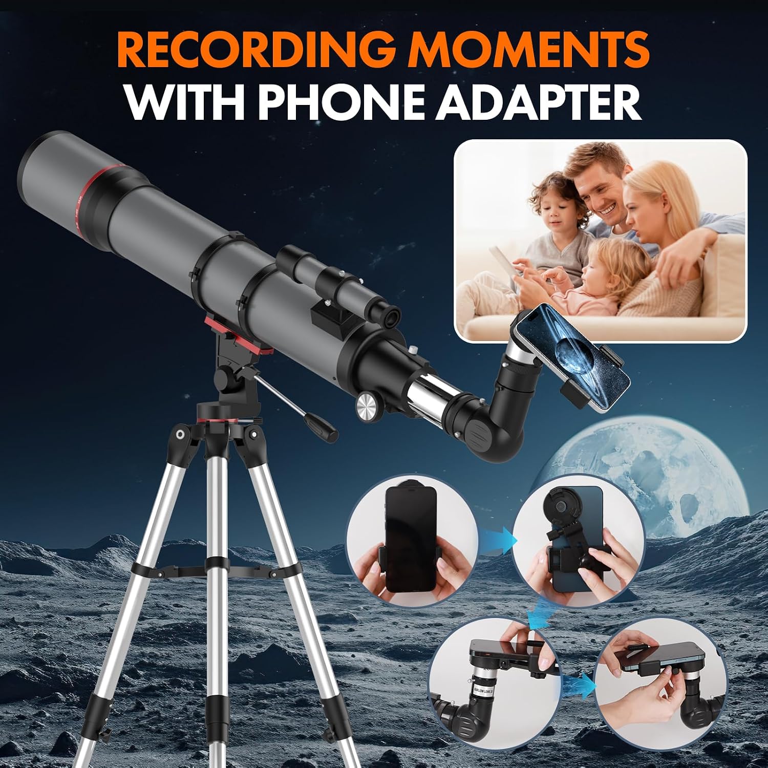 Aurosports Telescope for Adults High Powered - 90mm Aperture 800mm Portable Refractor Telescope for Adults Astronomy Beginners & Kids with Tripod Phone Adapter Carrying Bag