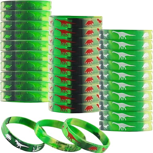 ROYHOO 60 pulseras de silicona de dinosaurios, dinosaurios, suministros de fiesta jurásica del mundo para fiestas temáticas de dinosaurios, regalos