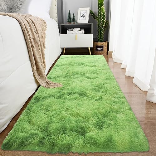 Miniatura 1 de YUFANUHO Alfombras de pasillo teñidas verdes de 2 x 6 pies para dormitorio, ultra suaves, antideslizantes, esponjosas, de 2 x 6 pies, color verde