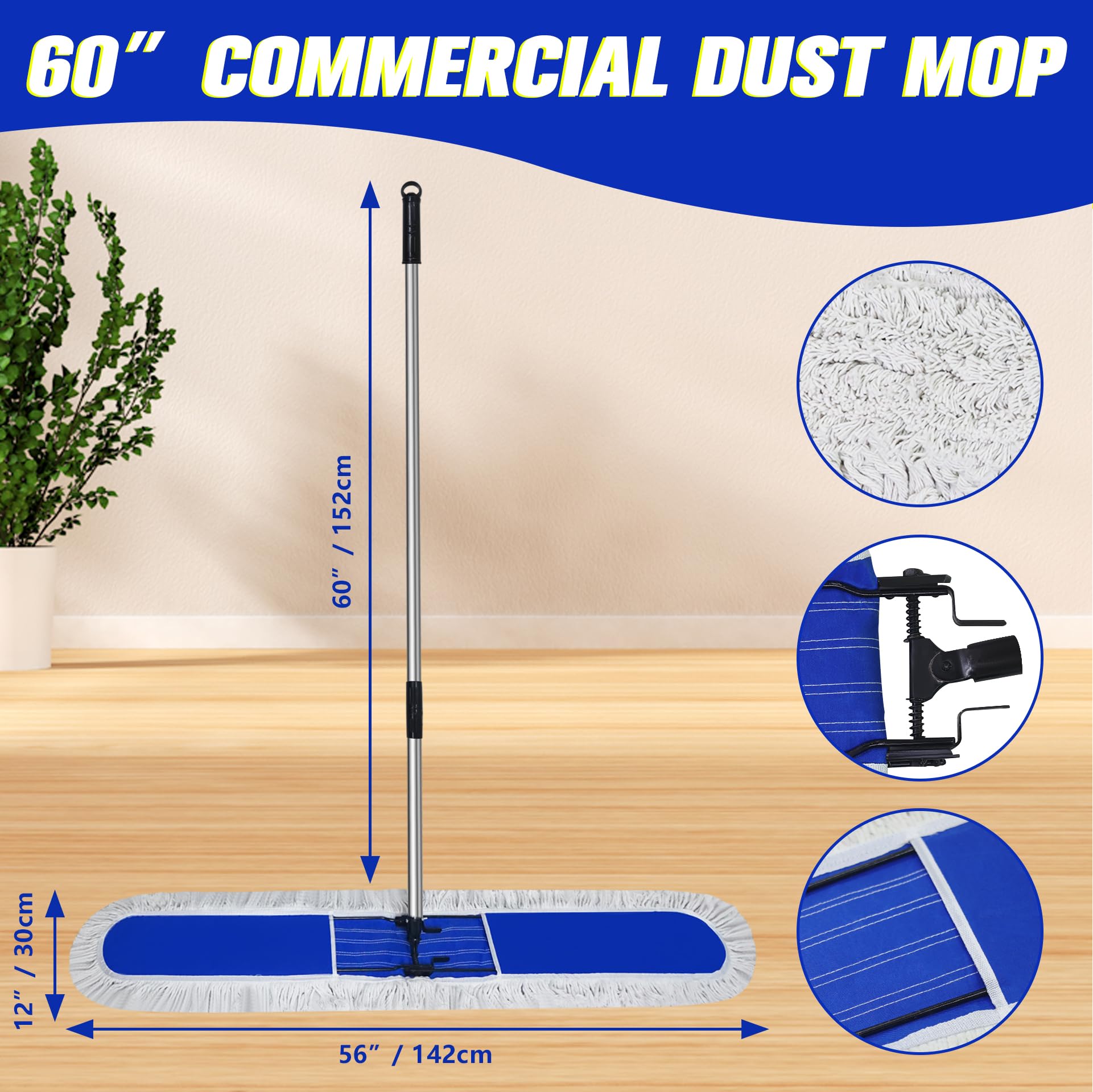 Solipect 48 inch Commercial Dust Mop for Hardwood Floors, Blue