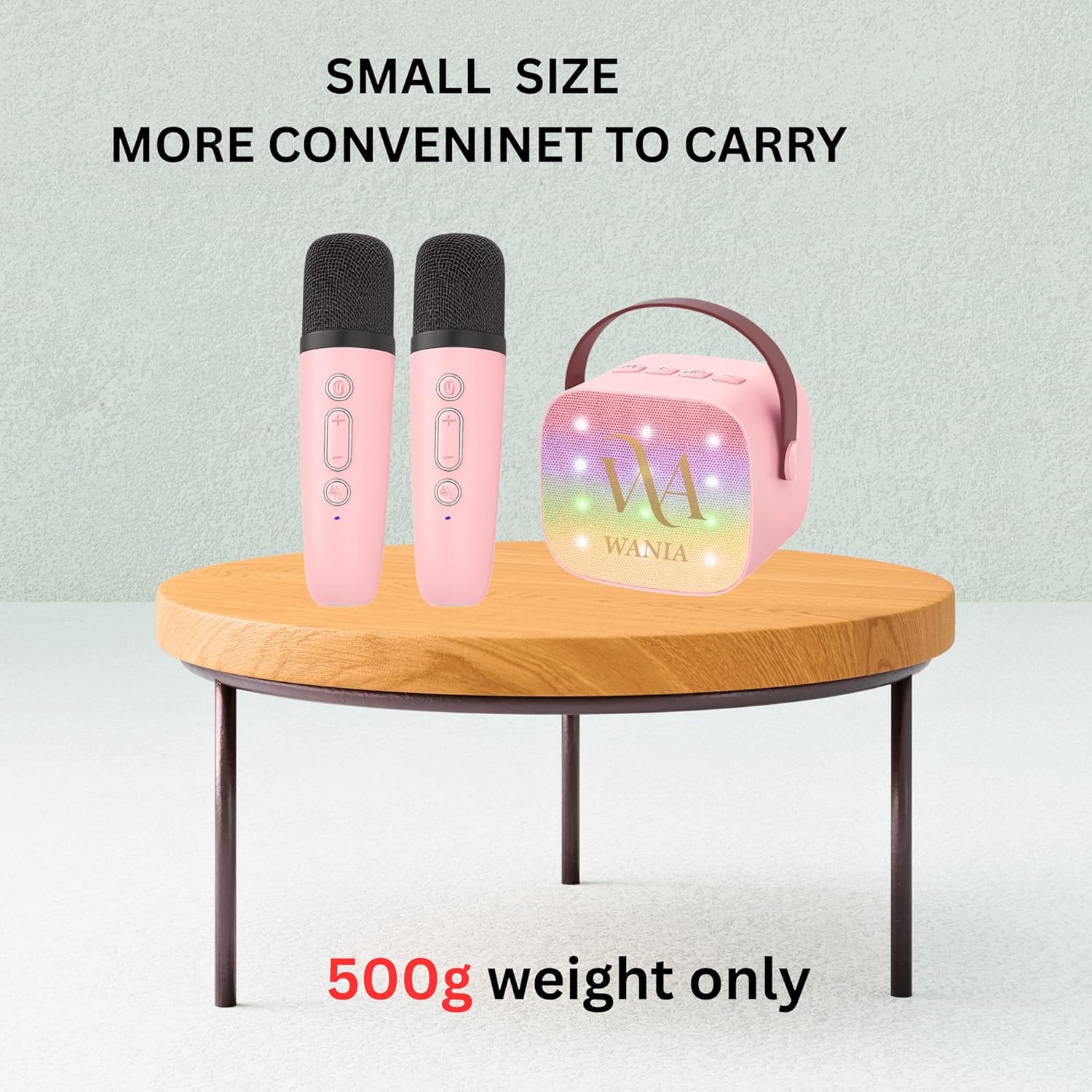 WANIA Mini Karaoke Machine for Kids and Adults - Portable Bluetooth Speaker with 2 Wireless Microphones, Rechargeable Music Player with LED Lights, Voice Effects, Gift for Ages 3, 4, 5-12+ - Image 6