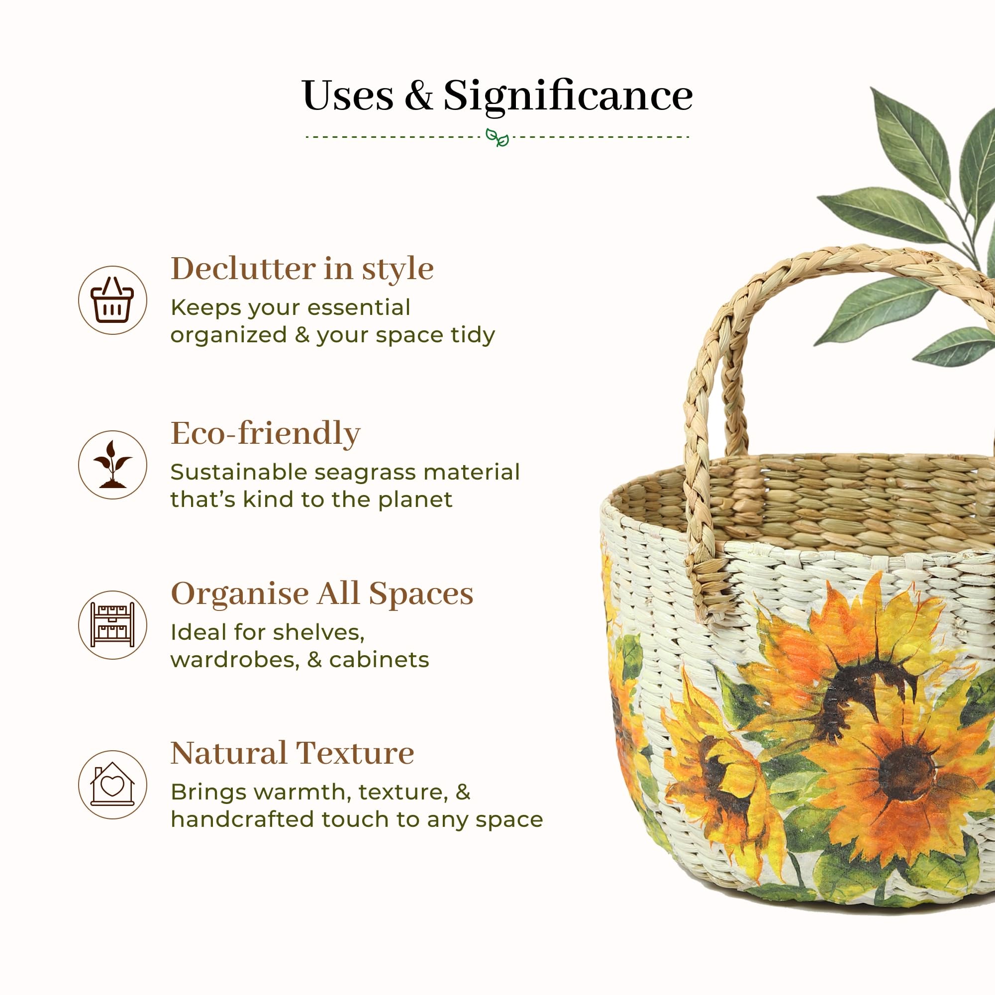 Habere India-All the Cultures Fabricating India Handmade Gift Hamper Baskets | Cane Round Hamper | Fruit Baskets | Bamboo Organiser Basket | Jute Round Storage Basket - Multi (Design15 - D21xH29 cm) 3