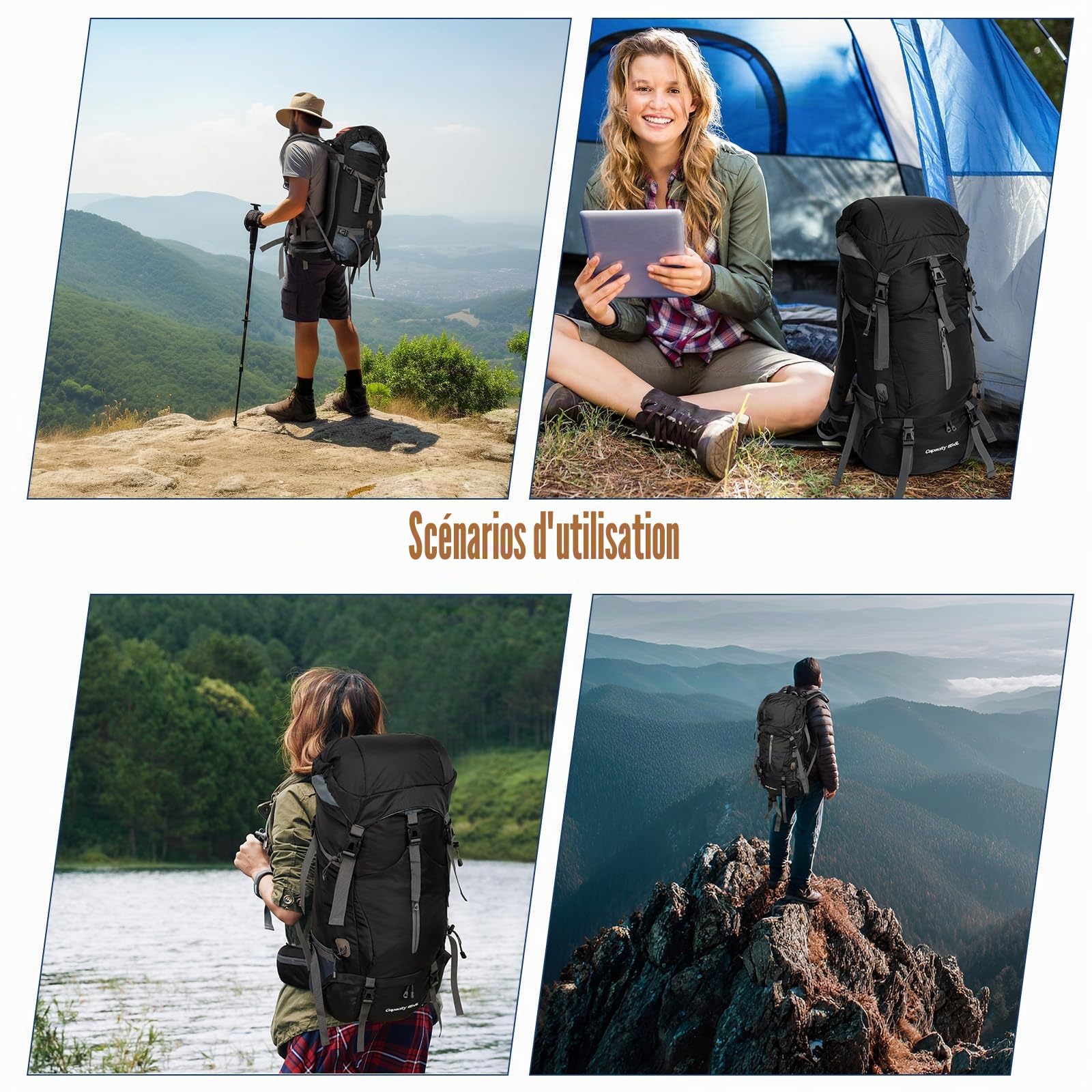 Cozary Sac à Dos Randonnée 70L Anti-Déchirure Imperméable avec Housse Pluie, Système Respirant pour Trekking Camping Randonnée