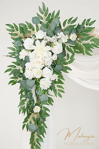 Miniatura 3 de Muhanjia Kit de flores artificiales para arco (paquete de 4), 2 piezas de decoración de arco de flores artificiales, 2 cortinas, fondo de ceremonia