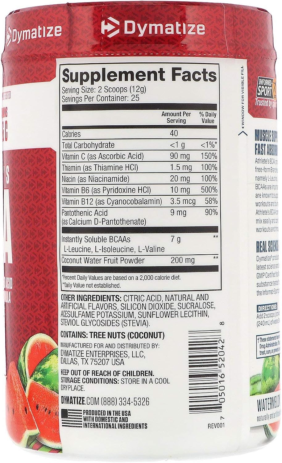 Dymatize Athlete's BCAA Supplement with Amino Acids, Watermelon