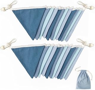 Paquete de 2 banderines de color azul polvoriento, guirnalda para guardería, color azul marino, banderas triangulares de tela de doble cara, banderines para niños, decoración náutica, cumpleaños, boda